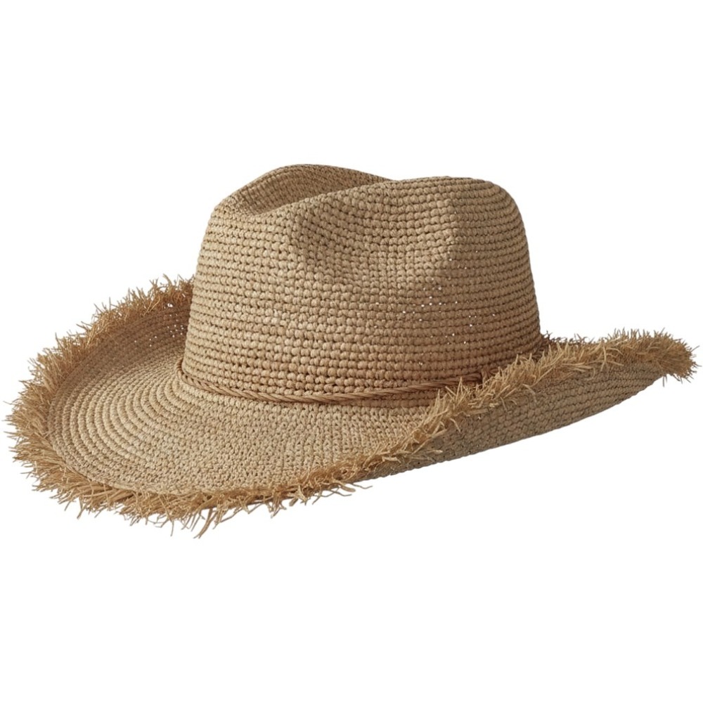 Sophia Collection LA Womens 100% Raffia Straw Frayed Fringe Fedora Sun Hatā Tan